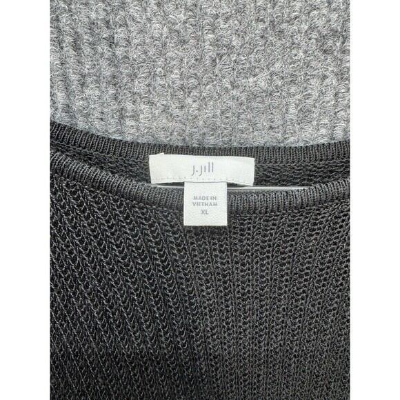 J Jill Open Knit Linen Blend Top Women’s XL Black 3/4 Sleeve Round Neck Coverup - Picture 4 of 9